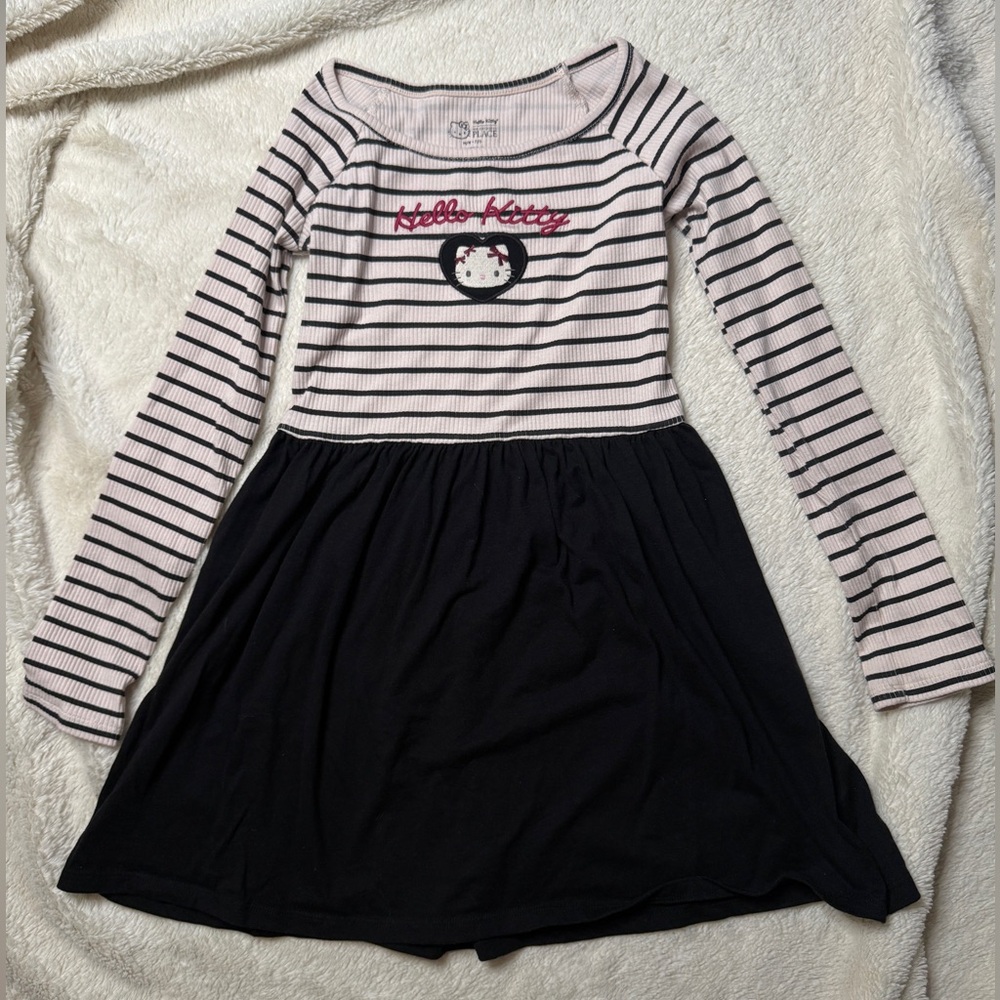 Hello Kitty Black & Cream Striped Long-Sleeve Dress